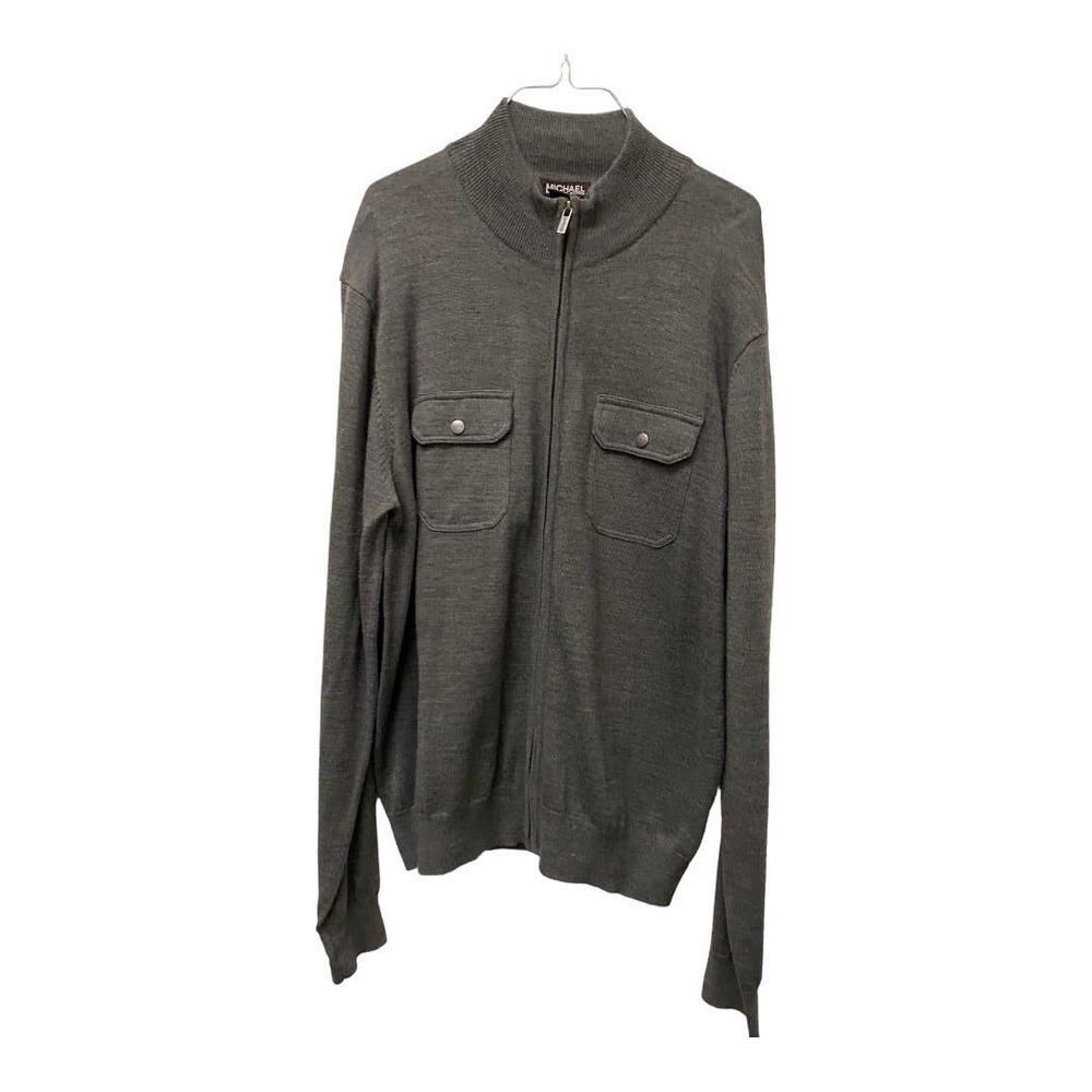 Michael Michael Kors Zip Up Sweater LARGE Mens Gray Knit Casual Winter Wear